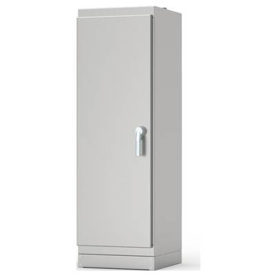 Armoire métallique grise, fermée, avec une poignée, debout verticalement. Aucun contenu visible, design purement fonctionnel.