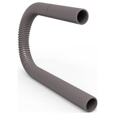 Un tuyau flexible en forme de U, de couleur brune, rainuré, utilisé pour le transport de liquides ou de gaz dans des applications techniques.