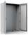 Armoire électrique grise ouverte avec rails métalliques et cadre de montage, prête pour l'installation de composants électriques.