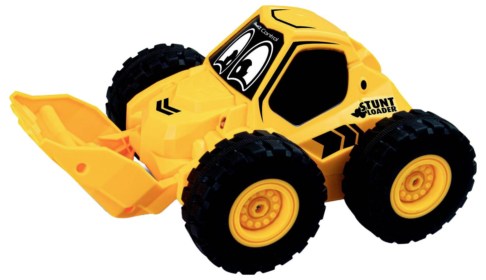 Chargeur de construction jaune avec de grandes roues et un visage joyeux, idéal pour les enfants qui souhaitent vivre des aventures créatives de construction.