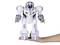 Robot blanc avec des accents violets posé sur une main tendue. Le robot présente des caractéristiques humanoïdes, doté de capteurs de reconnaissance.