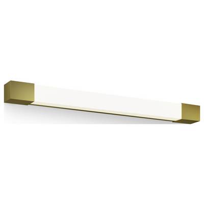 Une lampe murale moderne, rectangulaire, avec des embouts dorés et une partie centrale blanche et allongée ; adaptée à l'éclairage intérieur élégant.