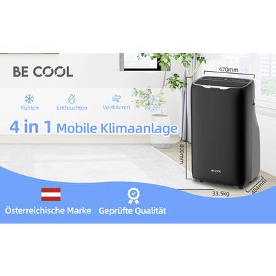 Climatiseur mobile pour une pièce avec les fonctions de refroidissement, déshumidification, ventilation et chauffage. Dimensions : 470x800x404 mm. Marque autrichienne.