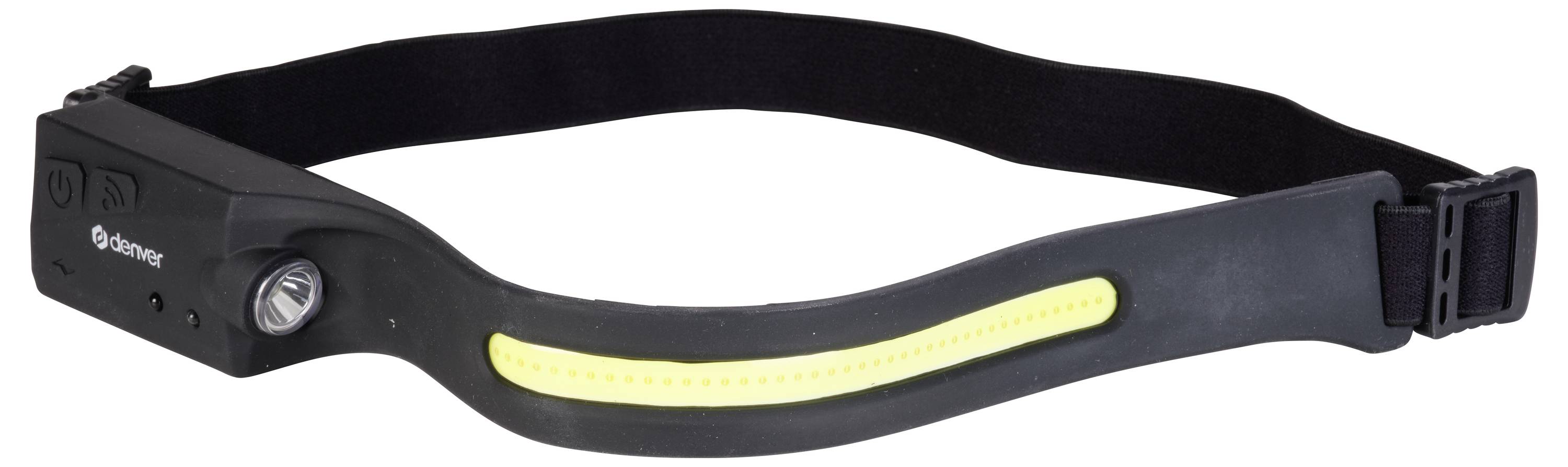 Bandeau noir avec lampe LED intégrée, flexible et ajustable, adapté aux activités de loisirs ou aux aventures en extérieur.