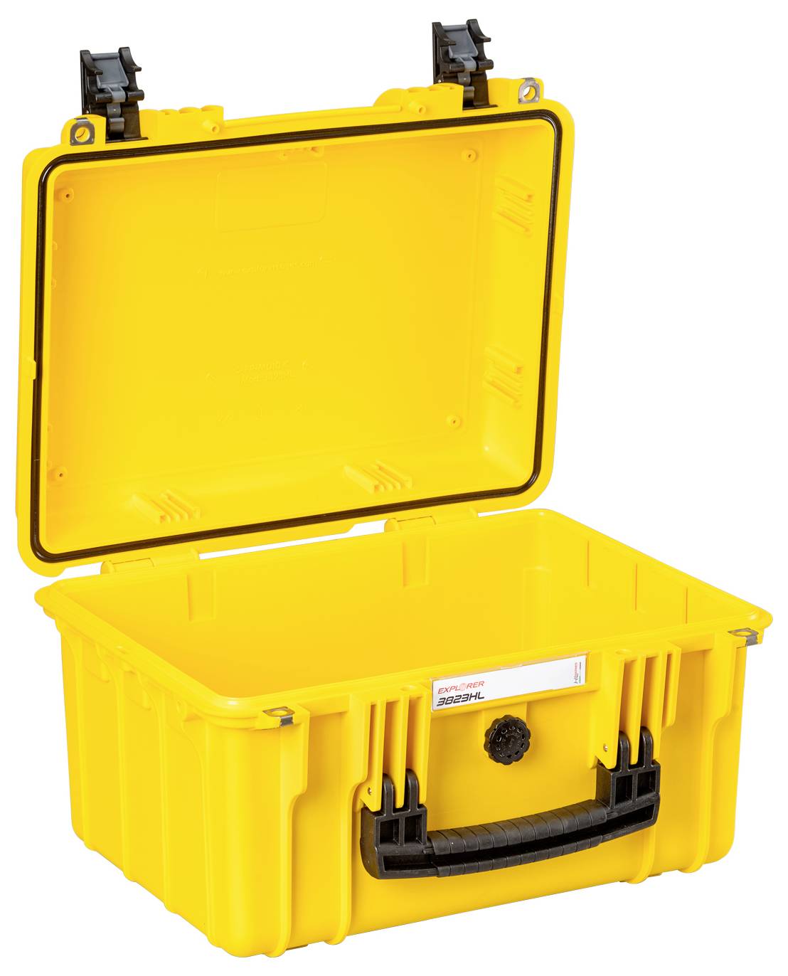 'Mallette de protection jaune ouverte avec poignée noire, adaptée au transport d'équipements sensibles.'