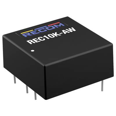 Convertisseur de tension Schwarzer REC10K-AW de RECOM avec inserts métalliques pour montage sur circuit imprimé.
