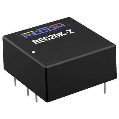 Module REC20K-Z noir de RECOM avec quatre broches de connexion, forme rectangulaire, inscription de logo colorée en haut à gauche.