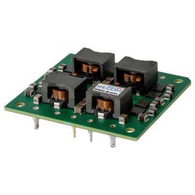 Carte électronique verte avec quatre bobines de cuivre et un autocollant portant l'inscription 'RECOM RPMH-10 series', montrant des composants électroniques.