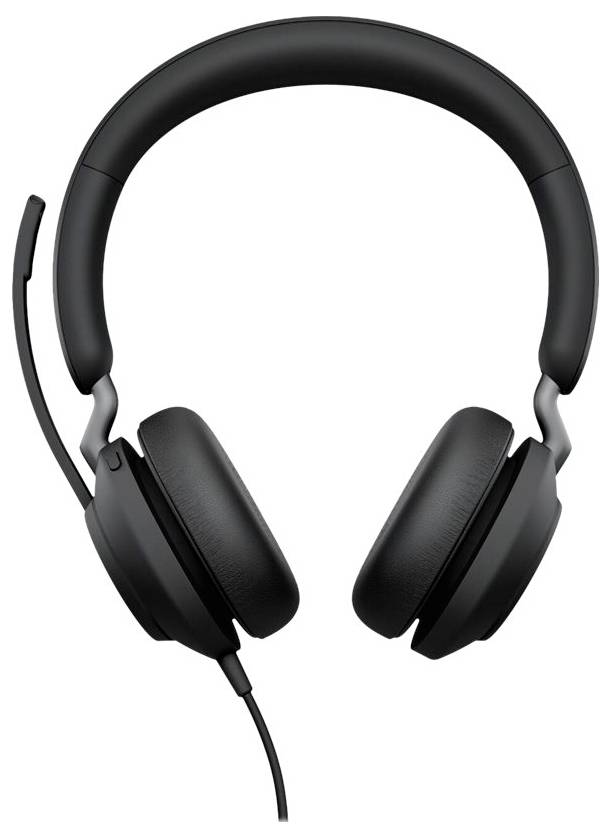 Casque noir à écouteurs circumauriculaires avec microphone, du serre-tête aux coussins d'oreilles. Idéal pour les appels et le plaisir musical.