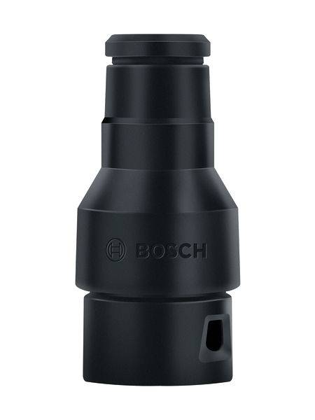 Adaptateur d'aspirateur Bosch, noir, forme cylindrique, adapté à différentes connexions d'aspirateurs et d'outils électriques.