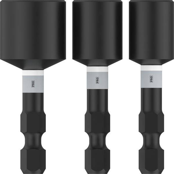 Trois supports de cheville noirs, cylindriques, avec tige hexagonale, disposés en ligne verticale. Adaptés aux outils professionnels.