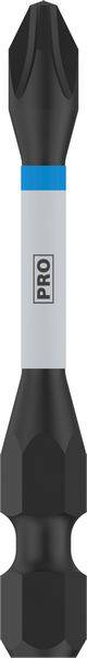 Embout de tournevis double face avec inscription 'PRO', design noir et gris avec un anneau bleu marquant le centre.