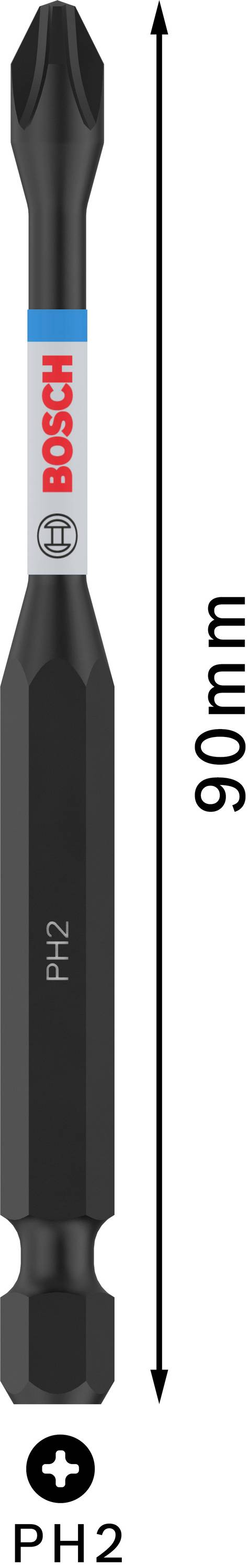 Embout de tournevis PH2 gris-noir de Bosch, 90 mm de long, pour vis cruciformes.