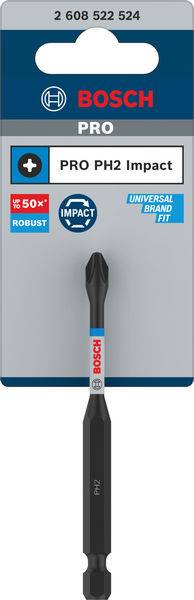 Jeu d'embouts de foret Bosch, modèle 'PRO PH2 Impact', à haute durabilité et à adaptation universelle, dans un emballage gris.