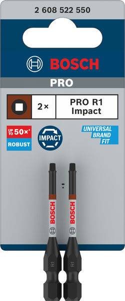 Embouts de vissage Bosch PRO R1 Impact, lot de 2, robustes, durables jusqu'à 50 fois plus longtemps, polyvalents, noir et rouge.