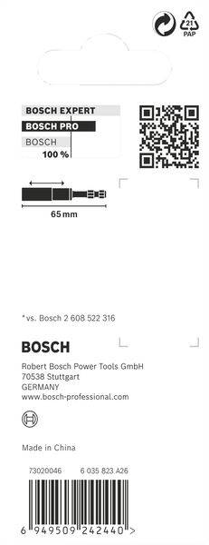 Emballage 'Bosch Expert' ; Code QR ; Les illustrations présentent les caractéristiques du produit ; Adresse : Robert Bosch Power Tools GmbH, Stuttgart, Allemagne.