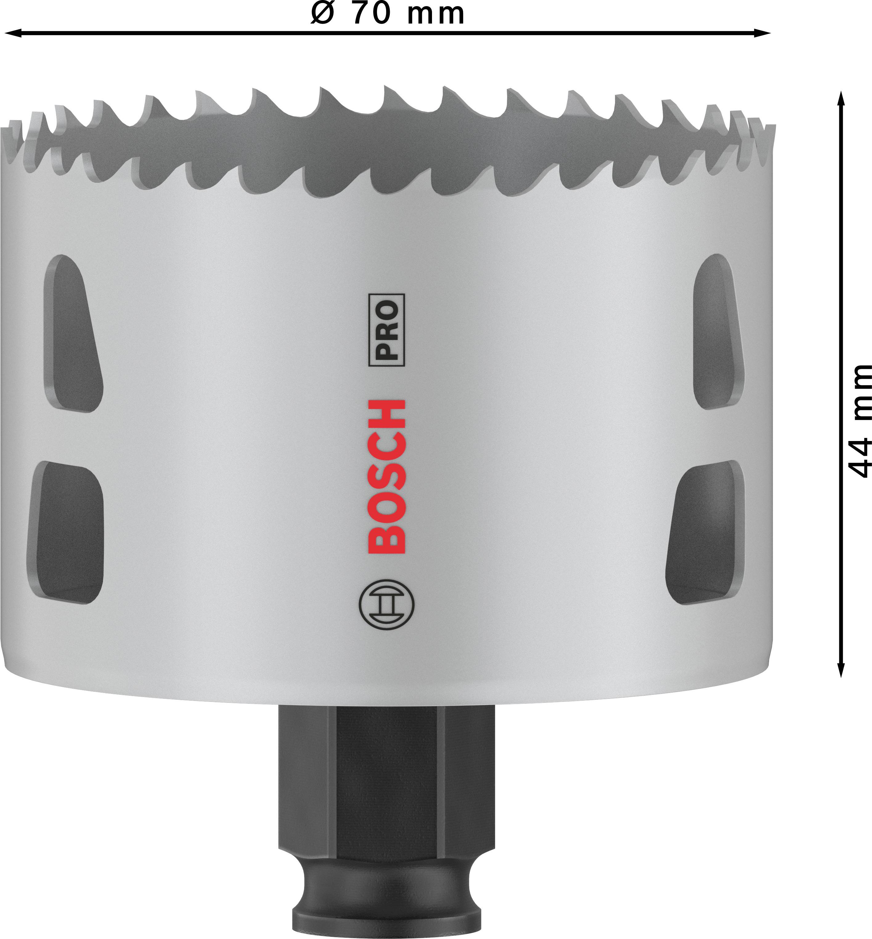 Scie cloche Bosch Professional, diamètre 70 mm, hauteur 44 mm, adaptée pour percer de grands trous dans le bois, le métal, le plastique.