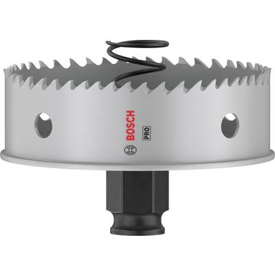 Couronne de scie à métaux avec des dents acérées et une lame, marque 'Bosch Pro', sur fond blanc.