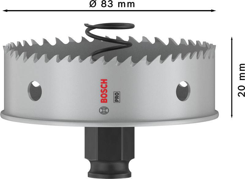 Lame de scie circulaire de 83 mm de diamètre, profondeur de 20 mm. Marque BOSCH PRO, couleur argent, avec un profil de denture grossier.