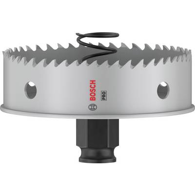 Une scie-cloche de Bosch avec des bords dentelés et un support noir. Adaptée pour un perçage précis dans différents matériaux.