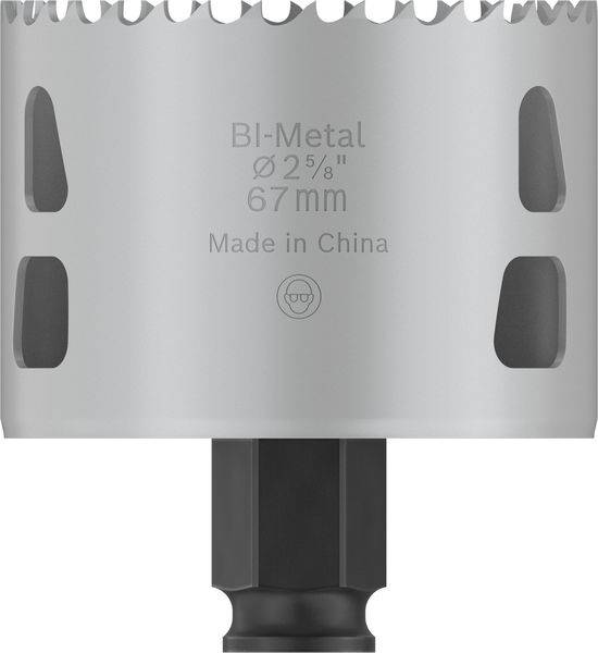 Couronne de forage en métal bi-matière d'un diamètre de 67 mm, fabriquée en Chine.