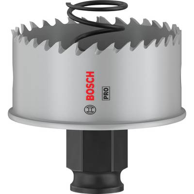 'Couronne de scie Bosch avec bord dentelé et ressort hélicoïdal au centre, adaptée pour un perçage précis dans différents matériaux.'