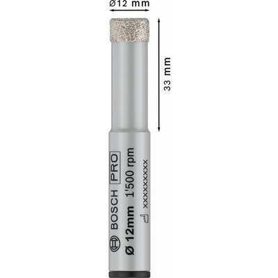 Foret diamanté Bosch de 12 mm de diamètre et 33 mm de long, adapté pour 1500 tr/min.