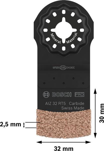 Lame de scie 'Bosch Pro AIZ 32 RT5', largeur de 32 mm, hauteur de 30 mm, épaisseur de 2,5 mm, adaptée aux matériaux minéraux, fixation Starlock.