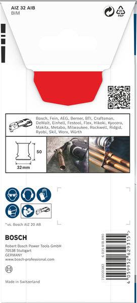 'Lame de scie AIZ 32 AIB BIM de Bosch pour outils multifonctions, largeur 32 mm, idéale pour couper le bois et le métal.'