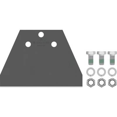Lame de débroussailleuse triangulaire à trois dents avec trois vis et écrous correspondants, adaptée à différents modèles de débroussailleuses Bosch.