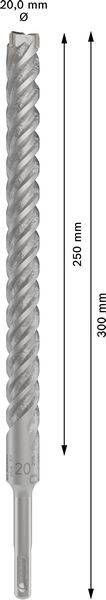 'Foret-marteau Makita, diamètre de 20 mm, longueur de 800 mm, longueur utile de 250 mm, forme hélicoïdale pour un perçage efficace dans le béton et la pierre.'