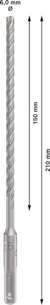 Foret de 6,0 mm de diamètre, 150 mm de longueur utile et 210 mm de longueur totale.