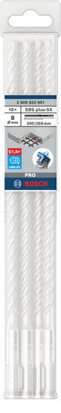 Coffret de forets Bosch 'Pro' comprenant huit forets blancs de 10 mm, adaptés au béton, rangés dans un étui transparent.