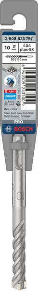 Foret Bosch, modèle SDS plus-5X, diamètre 10,5 mm, adapté pour le béton, la maçonnerie, la pierre. Emballage avec code-barres.