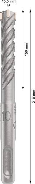 Foret SDS de 10 mm de diamètre, 150 mm de longueur de travail, 210 mm de longueur totale. Conception en spirale pour un perçage plus efficace.