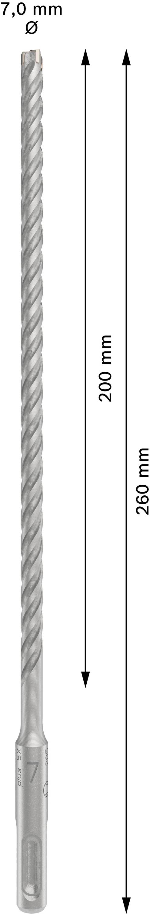 Foret de 7,0 mm de diamètre et de longueur totale de 265 mm ; la longueur utile est de 200 mm.