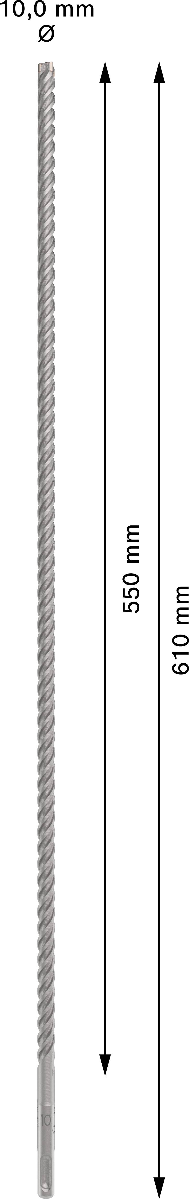 L'image montre une tige métallique d'une épaisseur de 10 mm et d'une longueur totale de 610 mm, avec une section marquée de 500 mm.