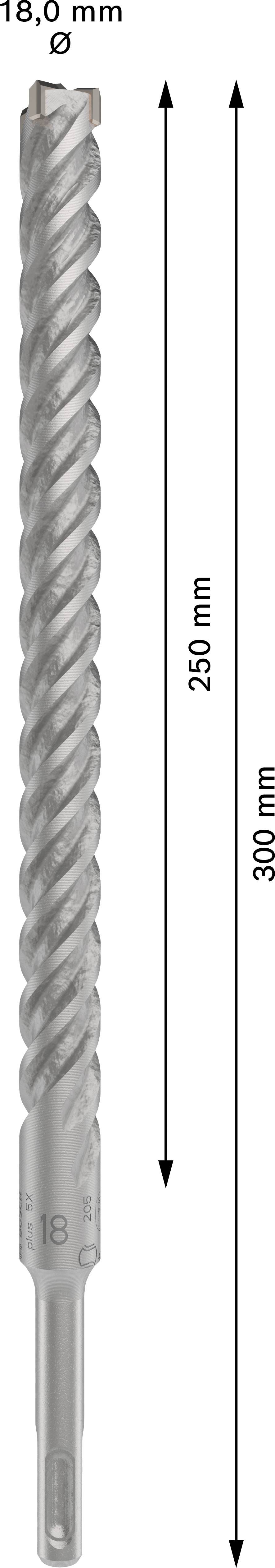 'Foret en acier, diamètre 18 mm, longueur 300 mm. Design hélicoïdal pour un perçage efficace.'