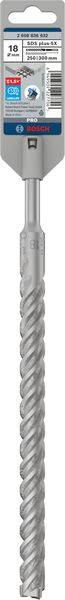 Un foret gris de type SDS-max-8X de Bosch, de 18 mm de diamètre, présenté avec son étiquette de produit et son code-barres.