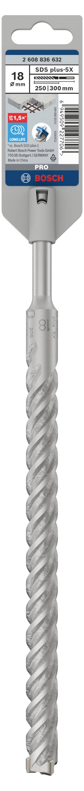 Foret marteau SDS-max de Bosch de 18 mm de diamètre. Adapté pour les perçages en béton, présenté dans son emballage d'origine.