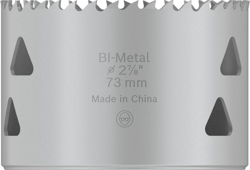 Couronne de forage en métal bi-matière, diamètre 73 mm, fabriquée en Chine.