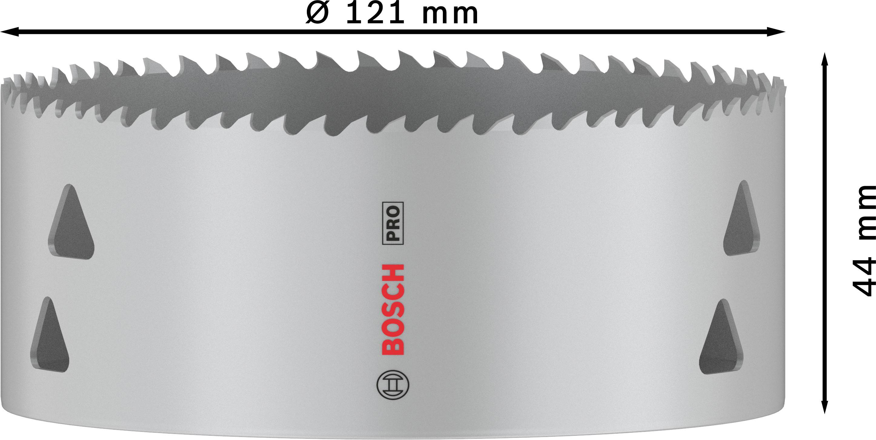 Scie-cloche métal Bosch Pro d'un diamètre de 121 mm et d'une hauteur de 44 mm.