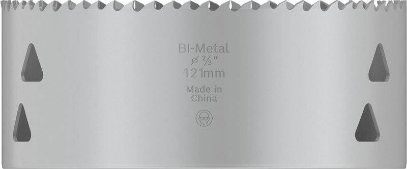 Lame de scie à métaux portant l'inscription 'BI-Métal 121mm, Fabriqué en Chine'.