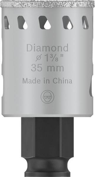 Scie cloche 'Diamond 35 mm', avec indication de diamètre '1 3/8"', fabriquée en Chine.