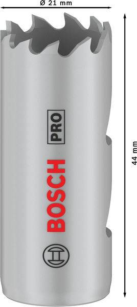 Lame de scie circulaire Bosch Pro, diamètre 21 mm, longueur 44 mm, couleur argent avec logo Bosch rouge.