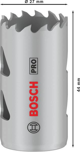 Scie cloche de marque Bosch Pro, de 27 mm de diamètre et 44 mm de longueur.
