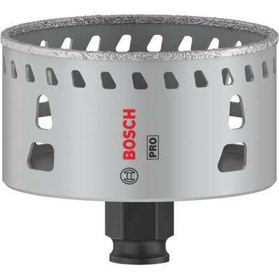 Scie cloche métal Bosch Pro, couleur argent, avec bord diamanté et marquages rouges. Idéale pour la coupe de matériaux durs.