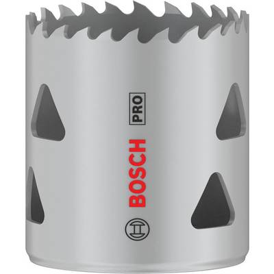Couronne de forage en métal avec des dents tranchantes, portant l'inscription 'BOSCH PRO'. Adaptée pour percer de grands trous dans le bois ou le métal.