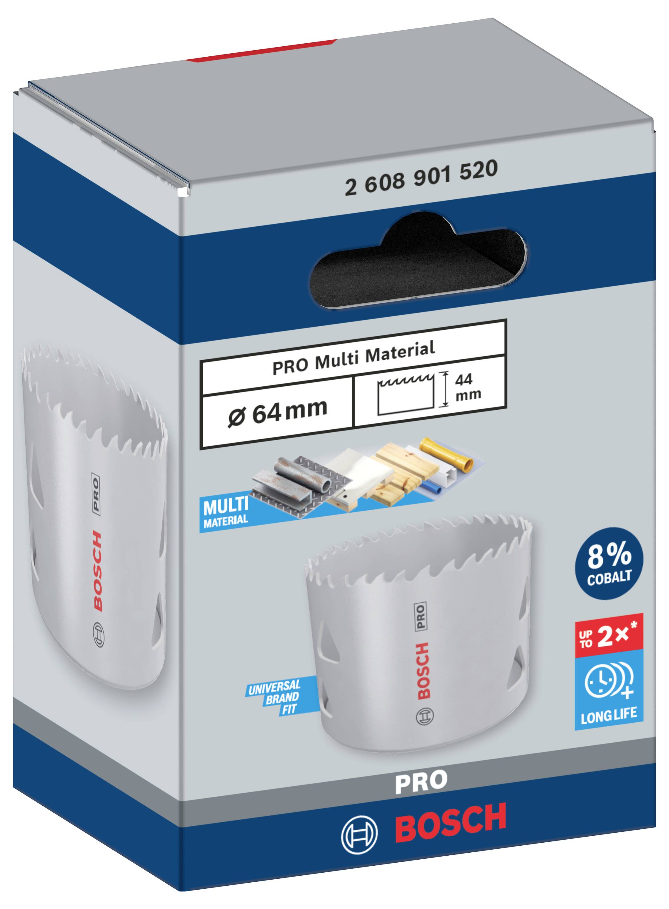 Lame de scie circulaire Bosch pour 'Multi Matériaux', diamètre 64 mm, 8% cobalt, durée de vie double, utilisable universellement.