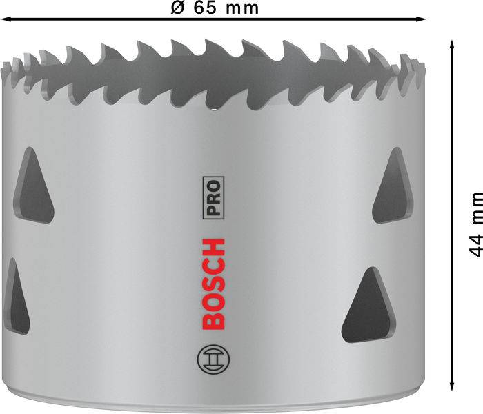 Scie-cloche Bosch de Ø 65 mm et de hauteur 44 mm, adaptée aux applications professionnelles.